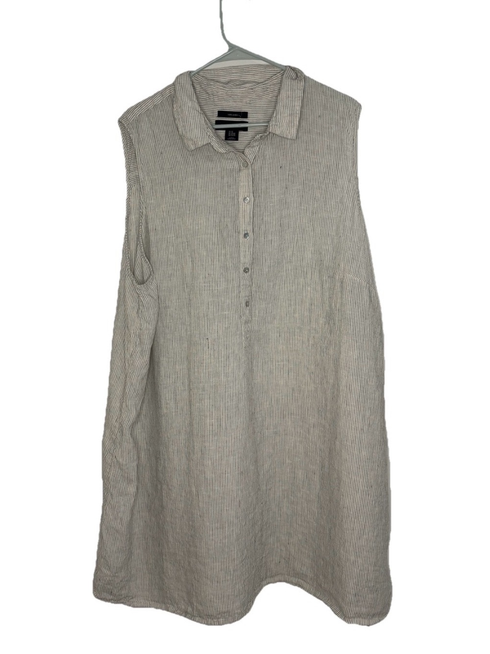 Tahari Linen Popover Dress Women's 3X Black White Stripe Coastal Casual Summer